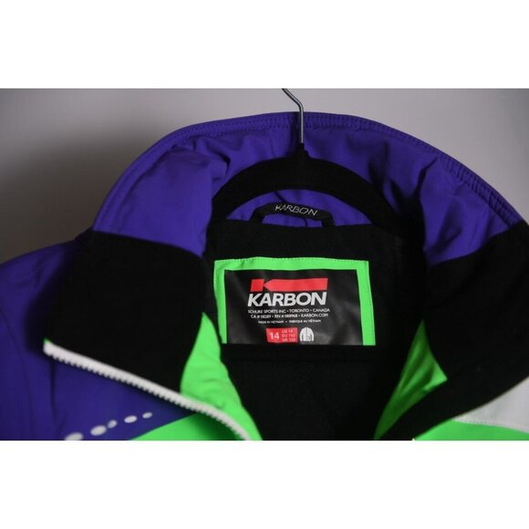 Karbon Unisex Size 14 Snowboard Ski Jacket Zip Bright Green Purple - Picture 3 of 15